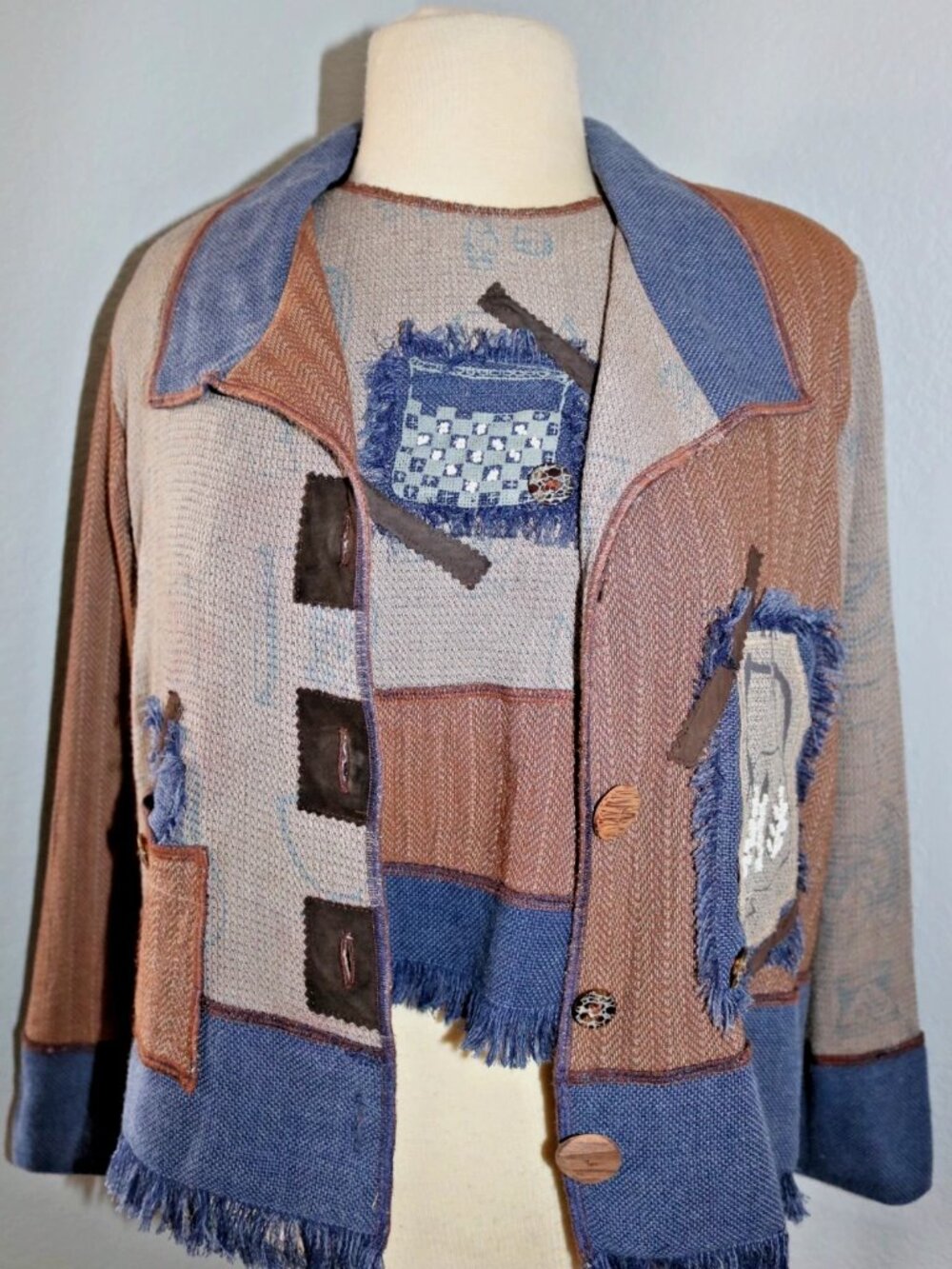 Faith by Celia Forrester 2pc Set Jacket Top M Art to Wear Bohemian Boho